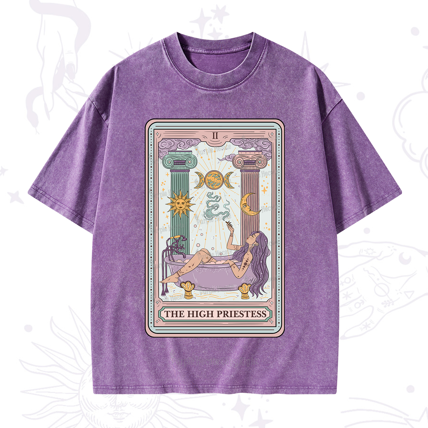 Purplehecate The High Priestess Tarot Washed T-Shirt