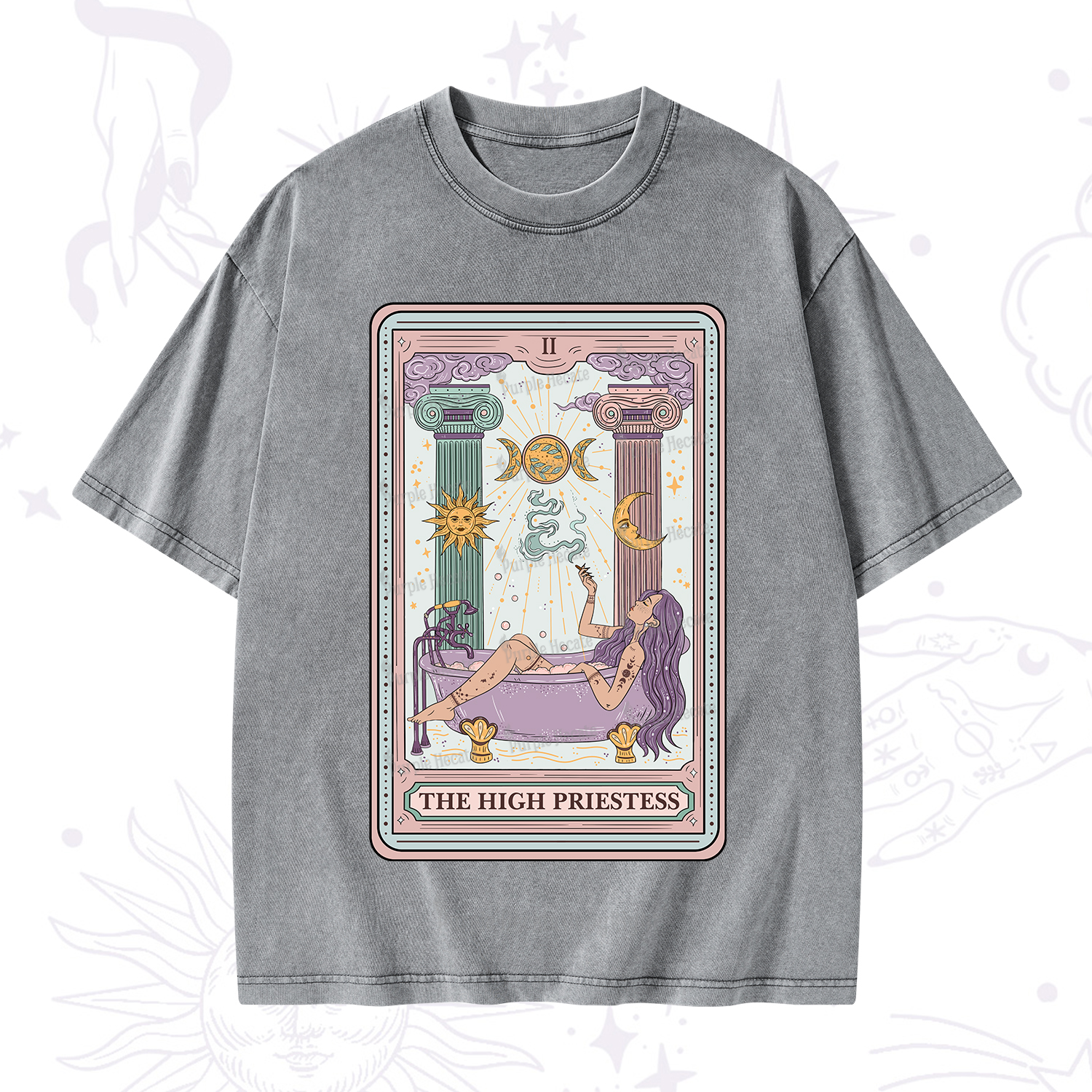 Purplehecate The High Priestess Tarot Washed T-Shirt