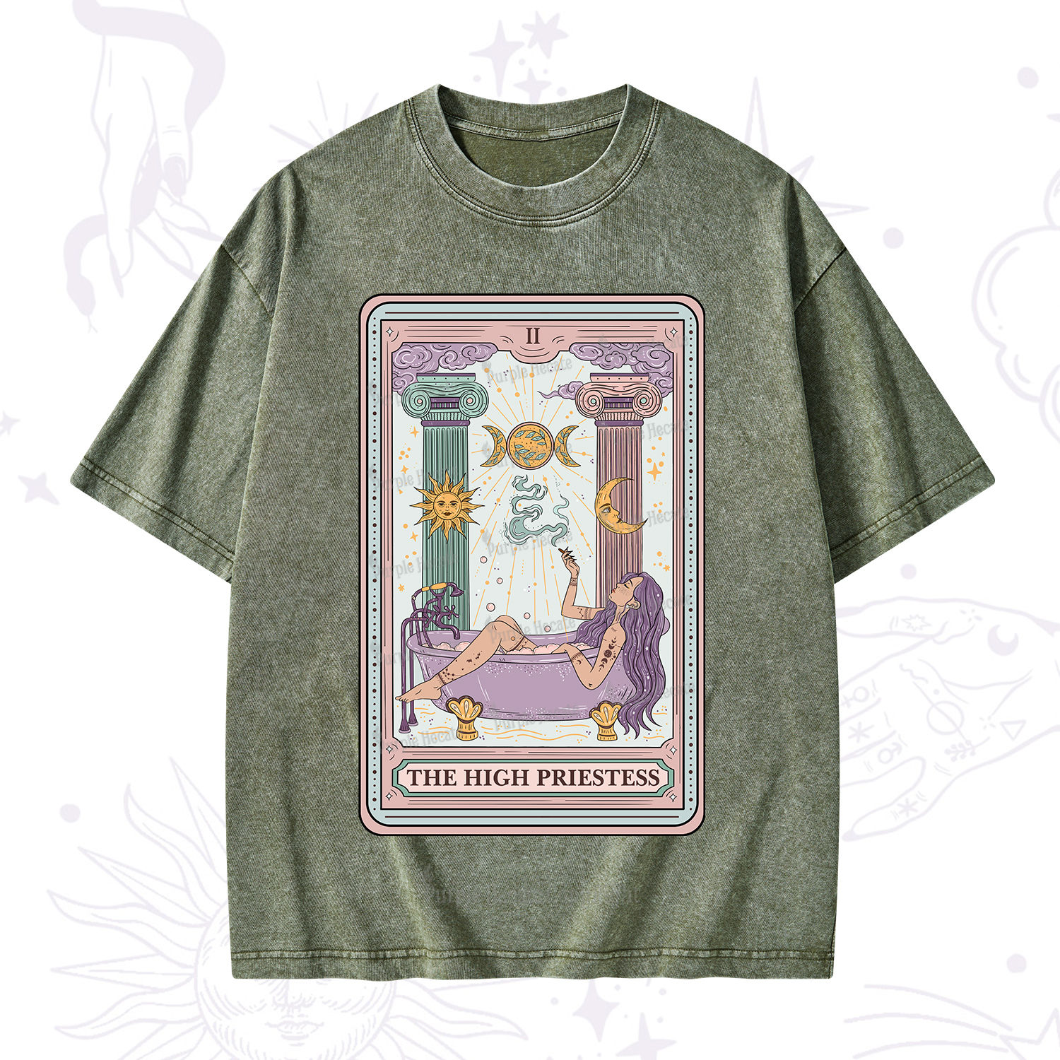 Purplehecate The High Priestess Tarot Washed T-Shirt