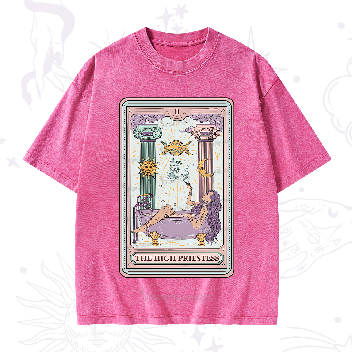 Purplehecate The High Priestess Tarot Washed T-Shirt