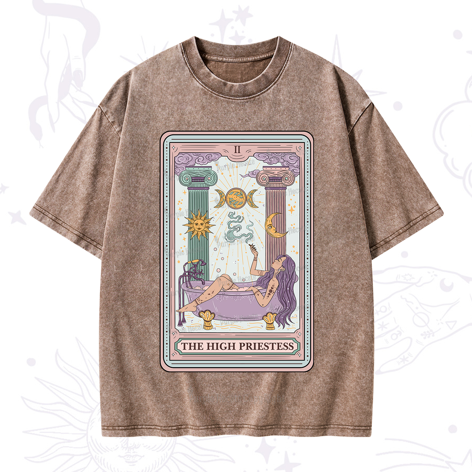 Purplehecate The High Priestess Tarot Washed T-Shirt