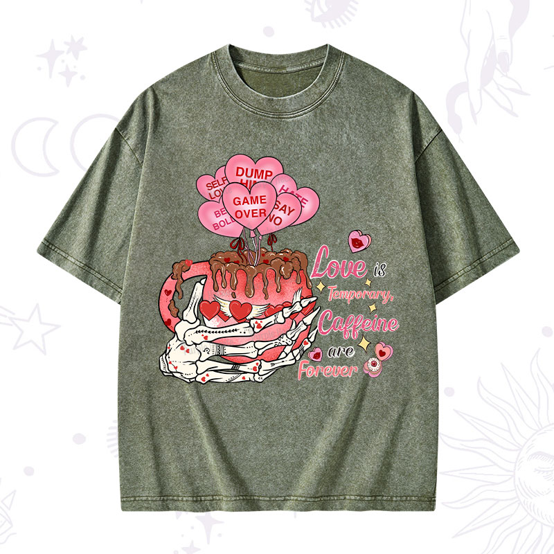 Purplehecate Caffeine Over Love Valentine Washed T-Shirt