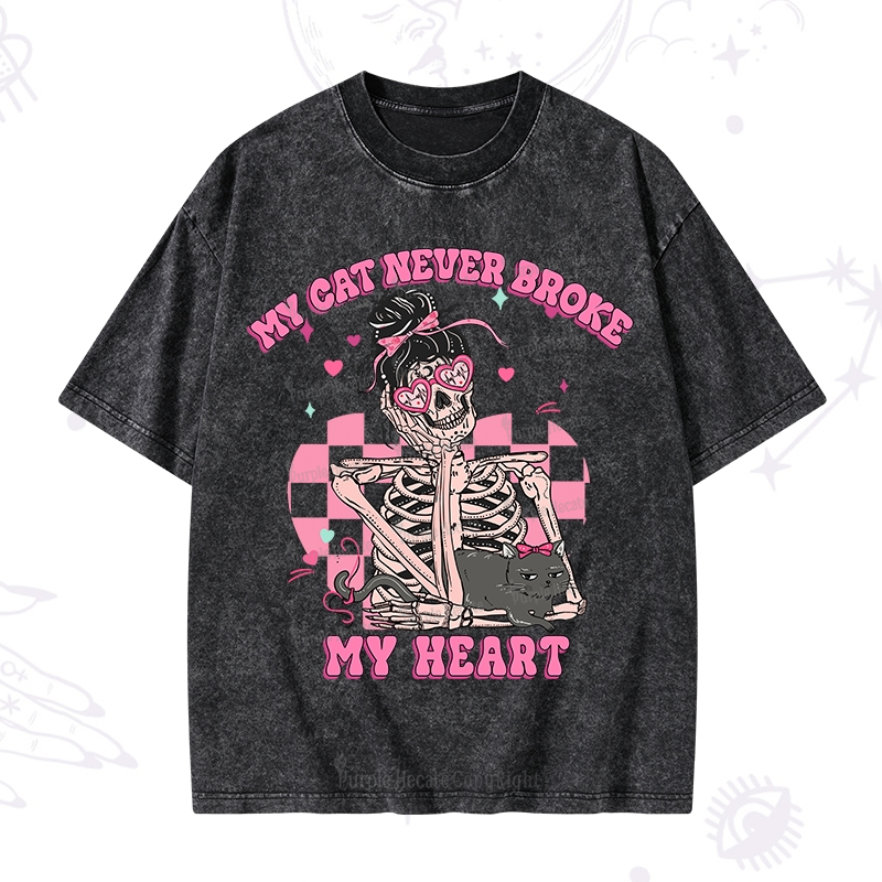 Purplehecate My Cat Never Broke My Heart Washed T-Shirt