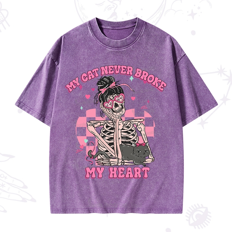 Purplehecate My Cat Never Broke My Heart Washed T-Shirt