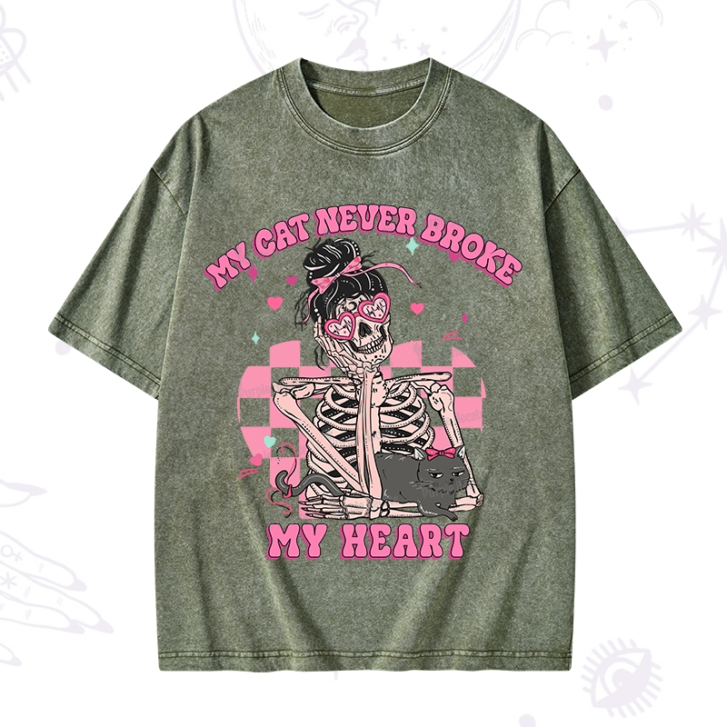 Purplehecate My Cat Never Broke My Heart Washed T-Shirt