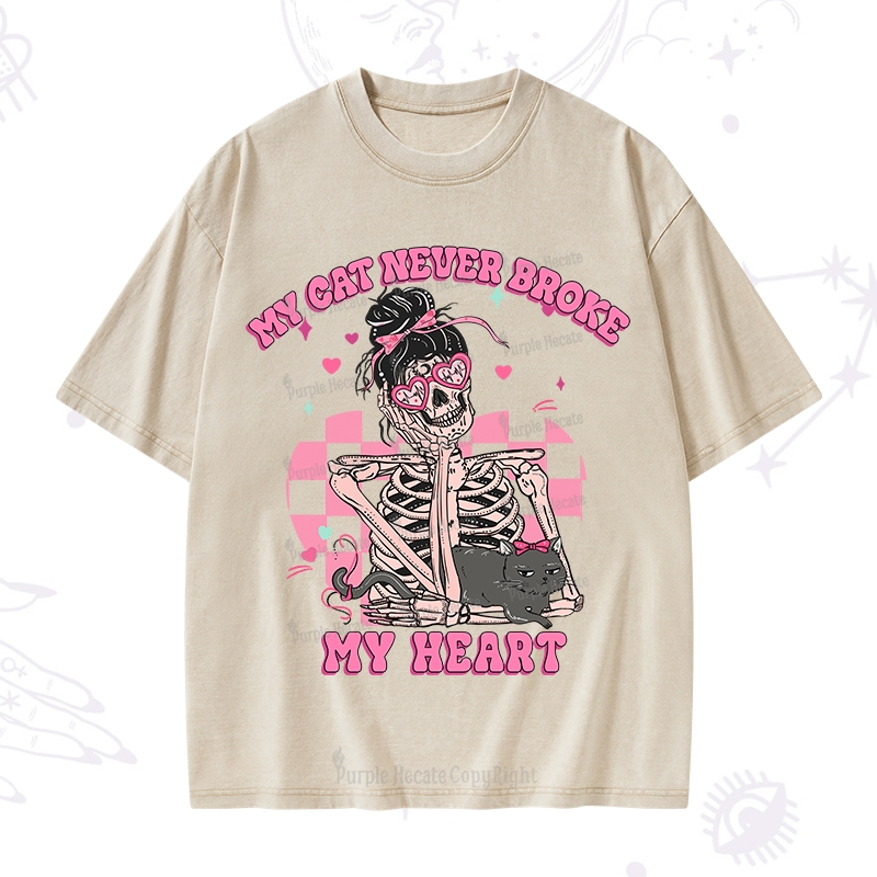 Purplehecate My Cat Never Broke My Heart Washed T-Shirt