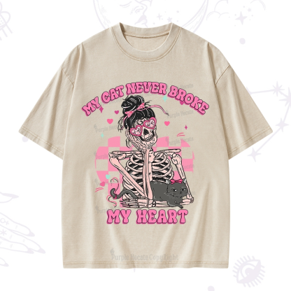 Purplehecate My Cat Never Broke My Heart Washed T-Shirt