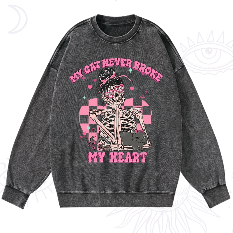 Purplehecate My Cat Never Broke My Heart Valentine Washed Sweatshirt