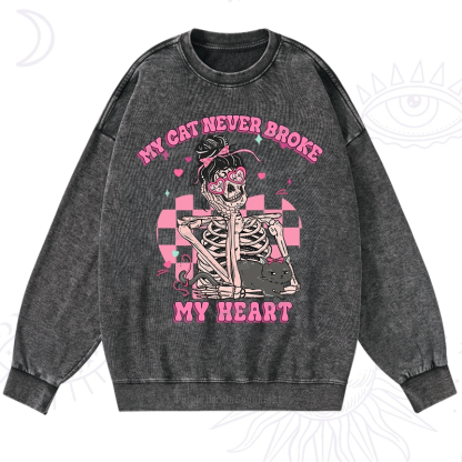 Purplehecate My Cat Never Broke My Heart Valentine Washed Sweatshirt