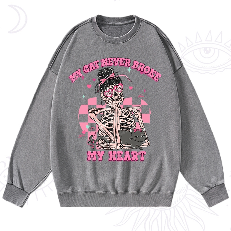 Purplehecate My Cat Never Broke My Heart Valentine Washed Sweatshirt