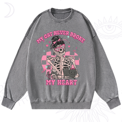 Purplehecate My Cat Never Broke My Heart Valentine Washed Sweatshirt