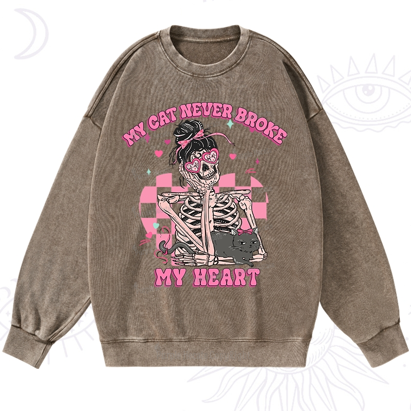 Purplehecate My Cat Never Broke My Heart Valentine Washed Sweatshirt