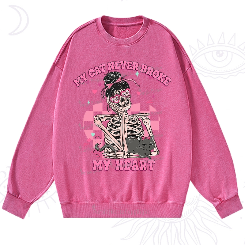 Purplehecate My Cat Never Broke My Heart Valentine Washed Sweatshirt