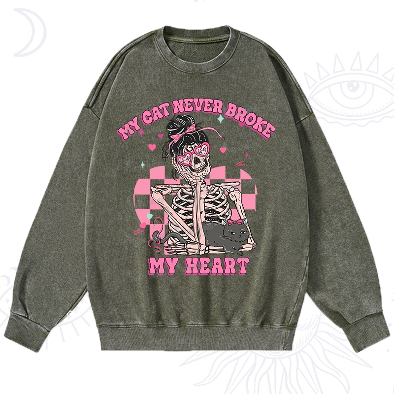 Purplehecate My Cat Never Broke My Heart Valentine Washed Sweatshirt