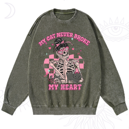 Purplehecate My Cat Never Broke My Heart Valentine Washed Sweatshirt