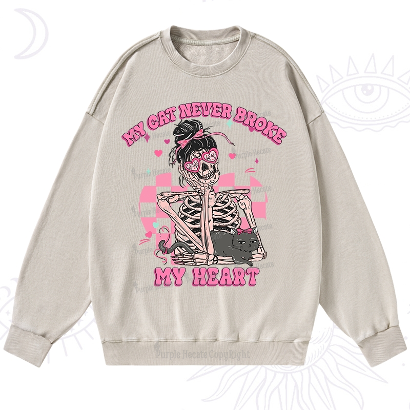 Purplehecate My Cat Never Broke My Heart Valentine Washed Sweatshirt