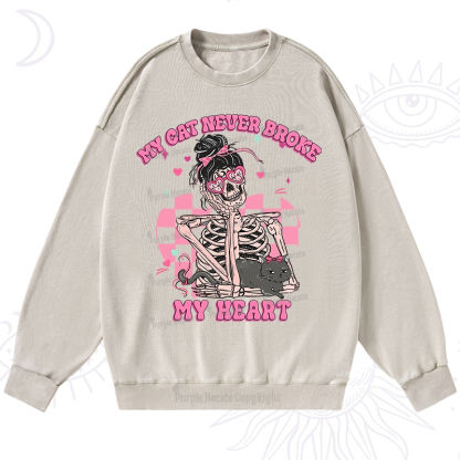Purplehecate My Cat Never Broke My Heart Valentine Washed Sweatshirt