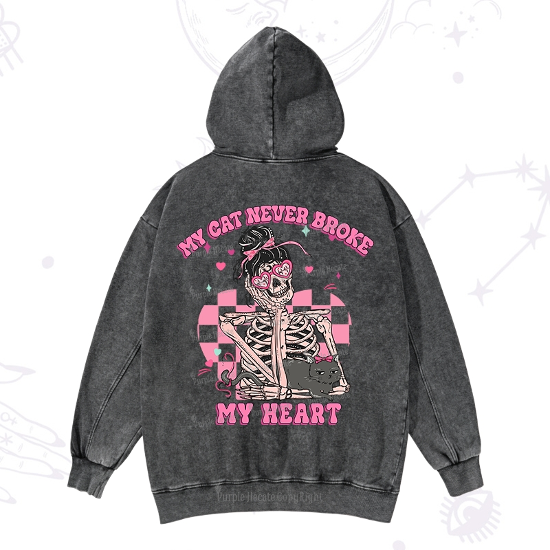 Purplehecate My Cat Never Broke My Heart Valentine Washed Hoodie