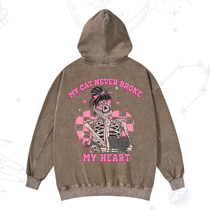 Purplehecate My Cat Never Broke My Heart Valentine Washed Hoodie
