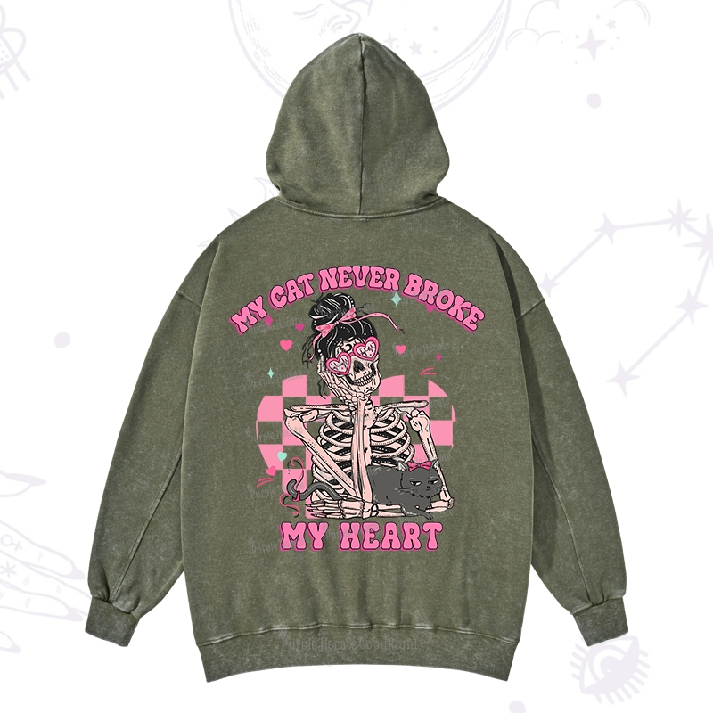 Purplehecate My Cat Never Broke My Heart Valentine Washed Hoodie