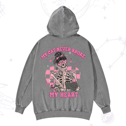 Purplehecate My Cat Never Broke My Heart Valentine Washed Hoodie