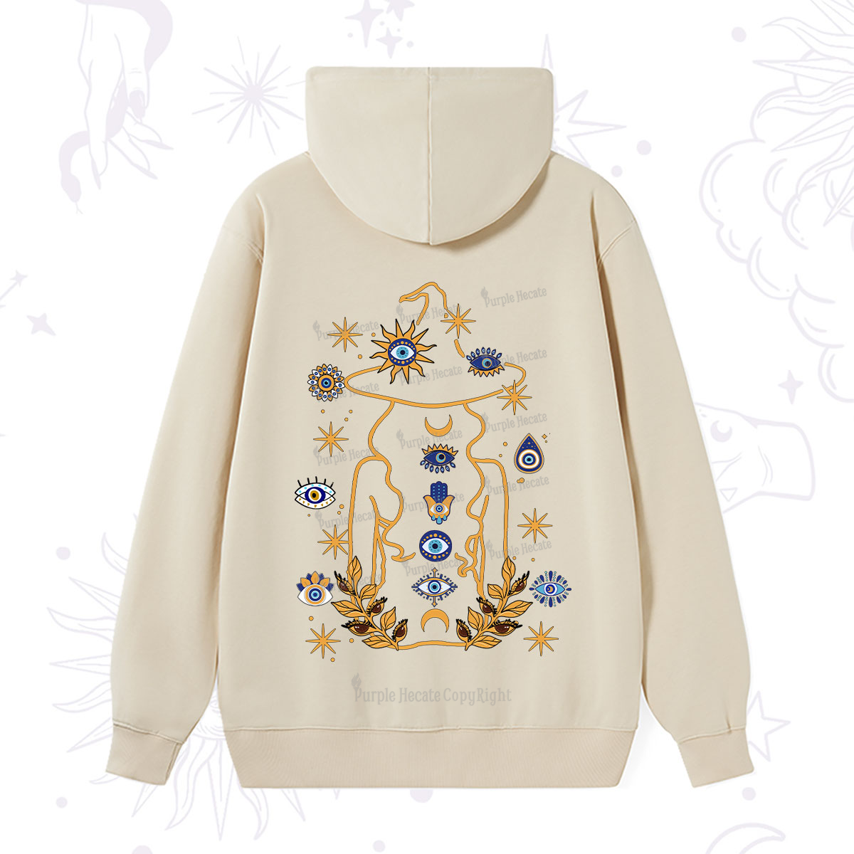 Purplehecate Evil Eye Woman Back Hoodie
