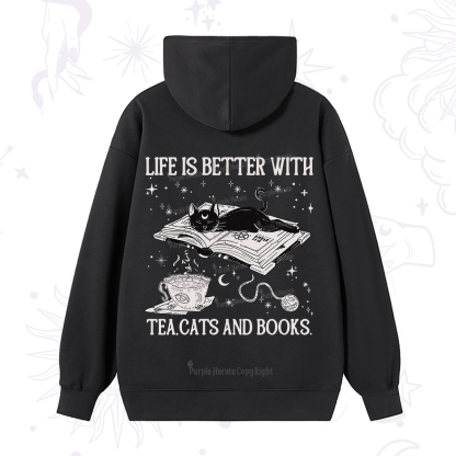 Purplehecate Life Is Better With Cats And Books Hoodie