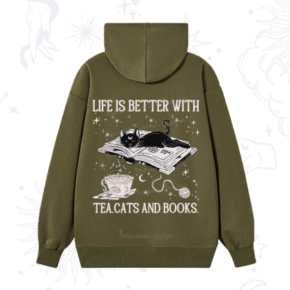 Purplehecate Life Is Better With Cats And Books Hoodie