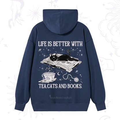 Purplehecate Life Is Better With Cats And Books Hoodie