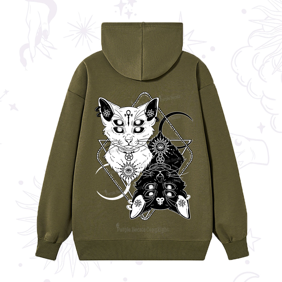 Purplehecate Occult Mirror Cats Hoodie