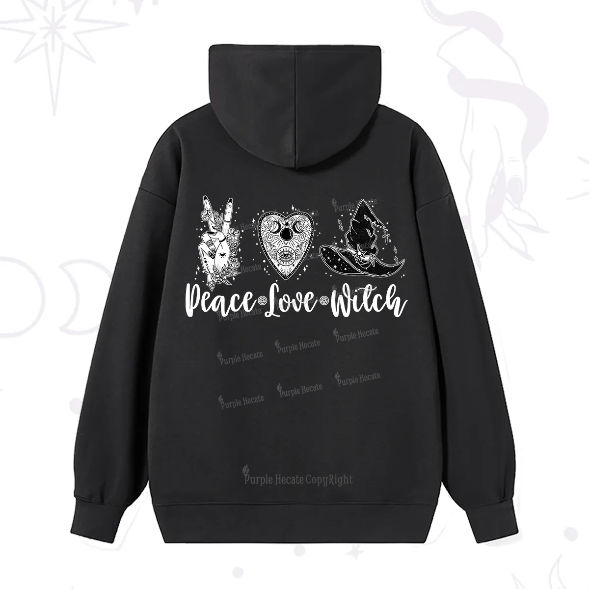 Purplehecate Peace Love Witch Hoodie