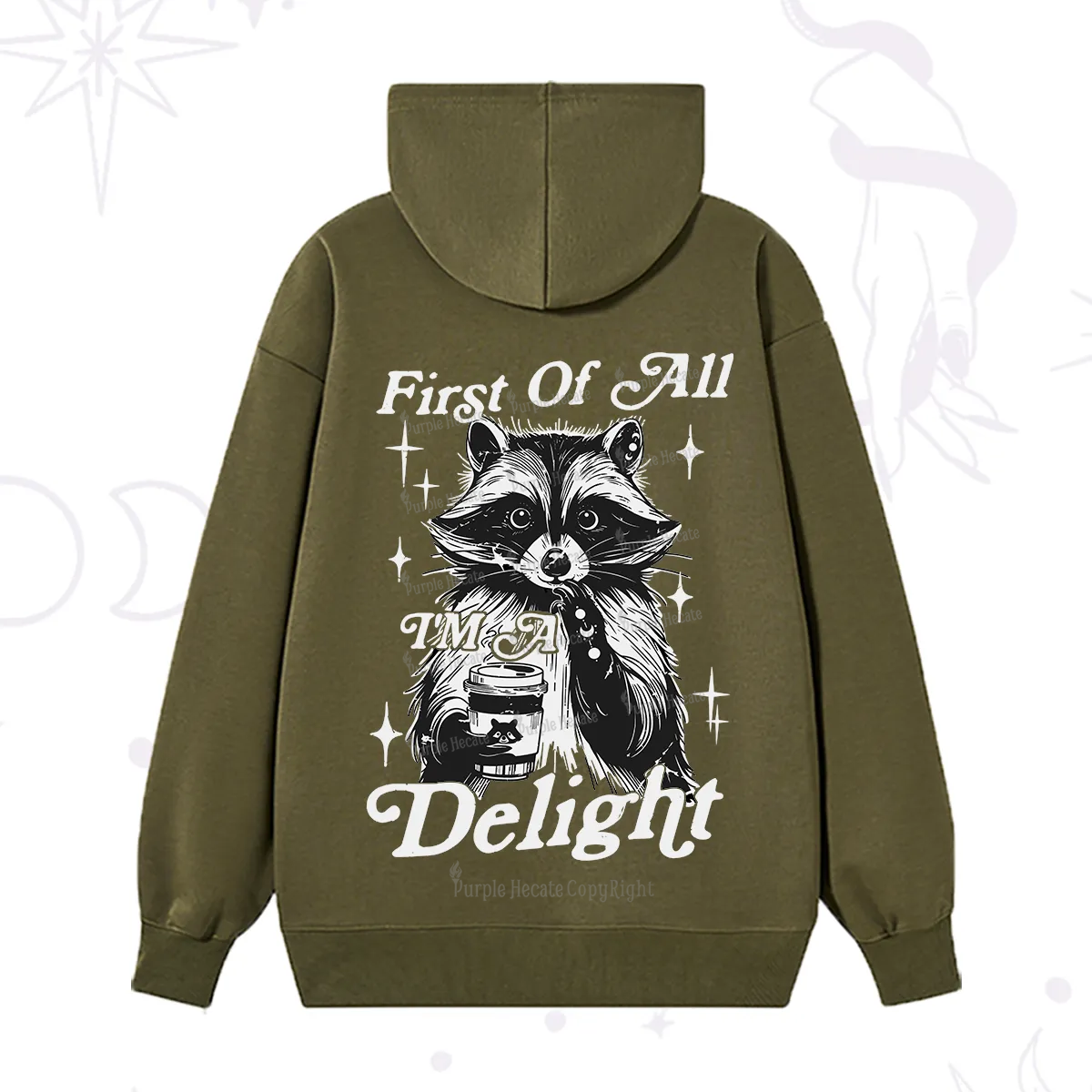 Purplehecate First Of All I'm A Delightful Funny Raccoon Hoodie