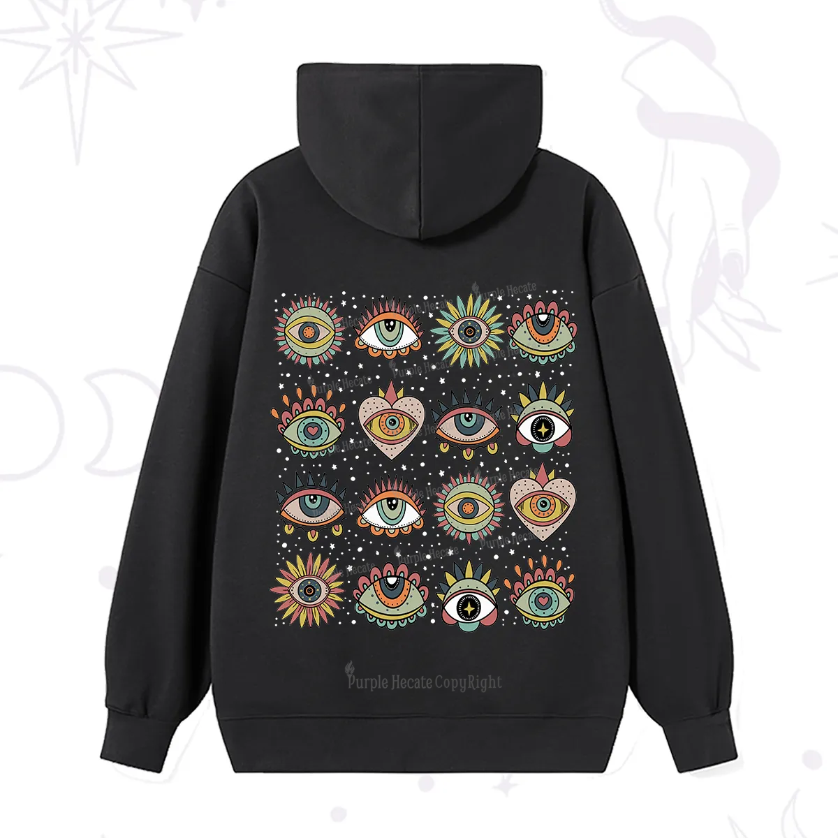 Purplehecate Mystical Evil Eye Pattern Hoodie