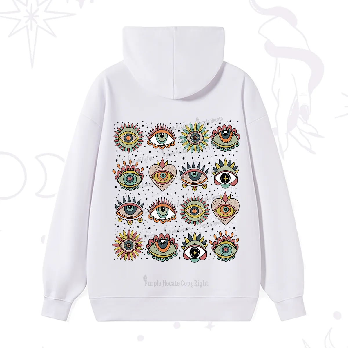 Purplehecate Mystical Evil Eye Pattern Hoodie