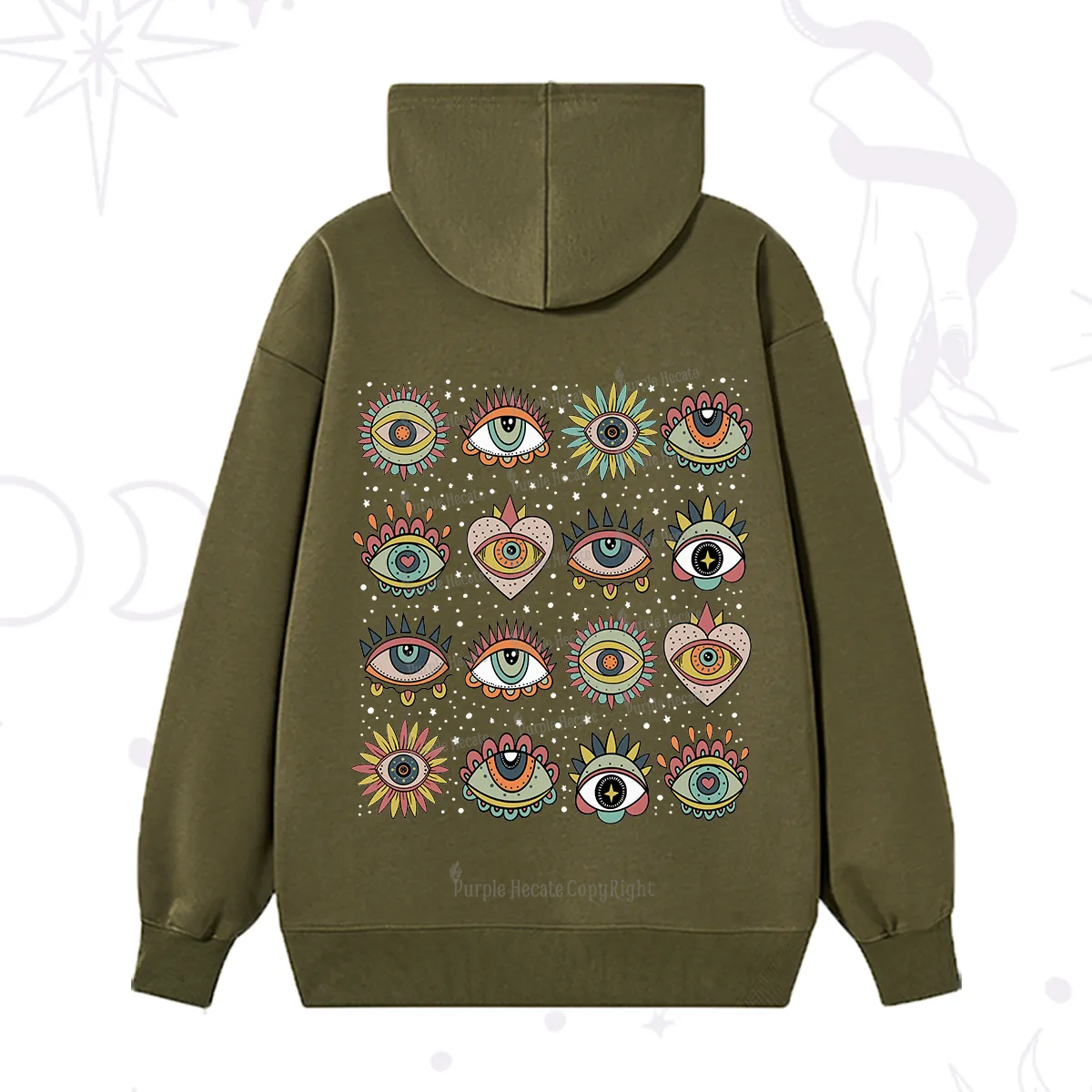 Purplehecate Mystical Evil Eye Pattern Hoodie