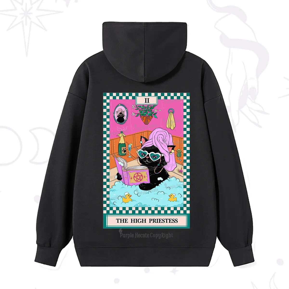 Purplehecate The Cat High Priestess's Bubble Time Tarot Hoodie