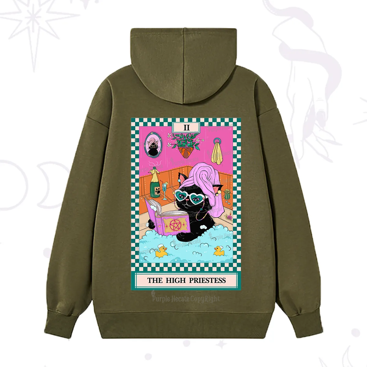 Purplehecate The Cat High Priestess's Bubble Time Tarot Hoodie