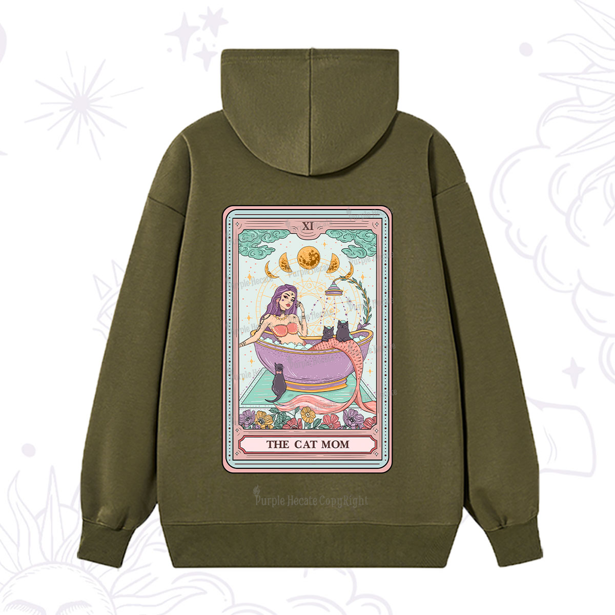 Purplehecate The Cat Mermaid Mom Tarot Card Hoodie