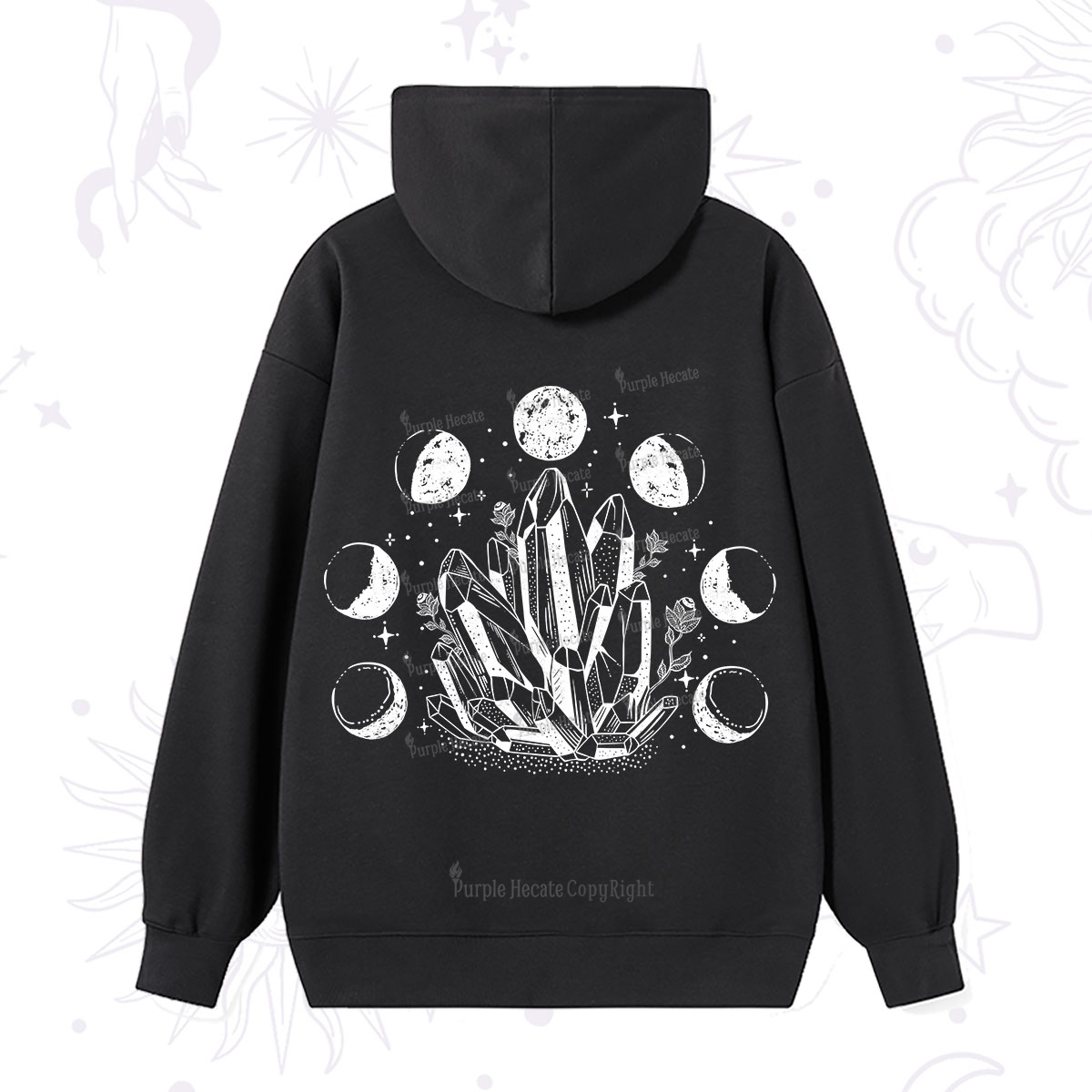 Purplehecate Crystals and Moon Phases Hoodie