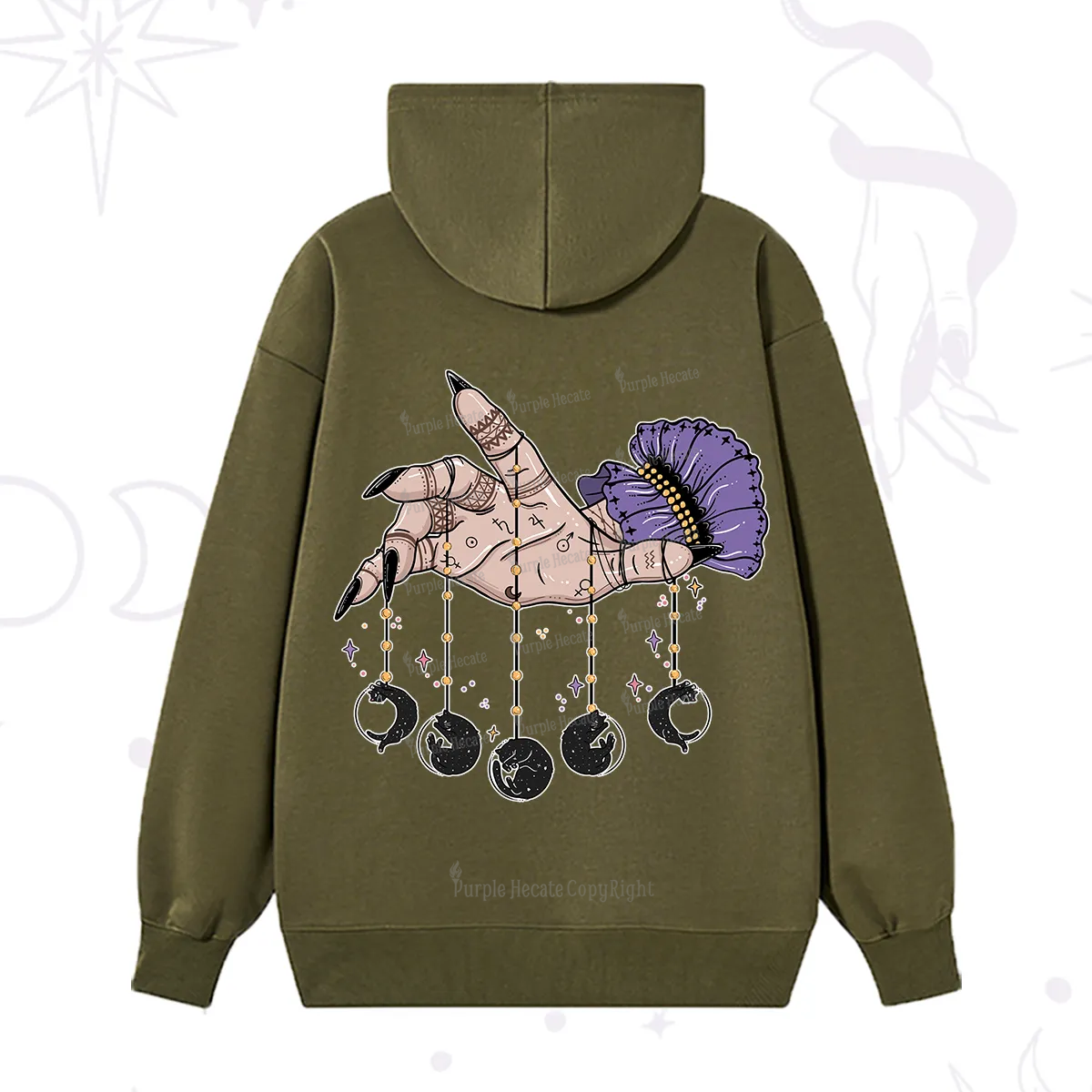 Purplehecate Feline Lunar Phases Hoodie