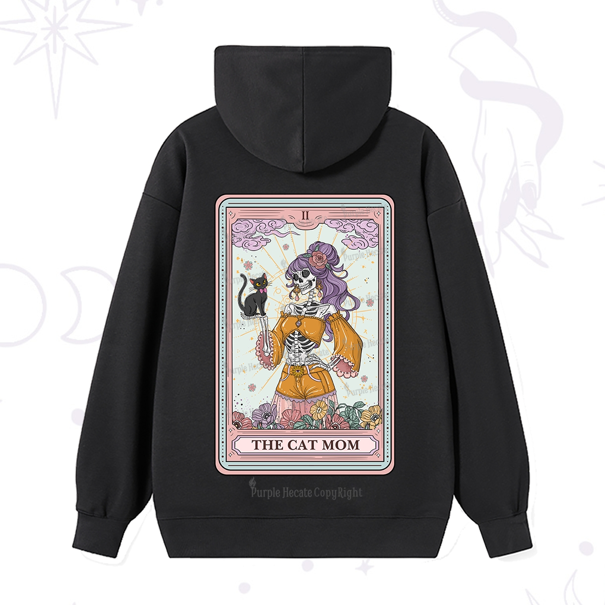 Purplehecate The Skeleton Cat Mom Tarot Card Hoodie