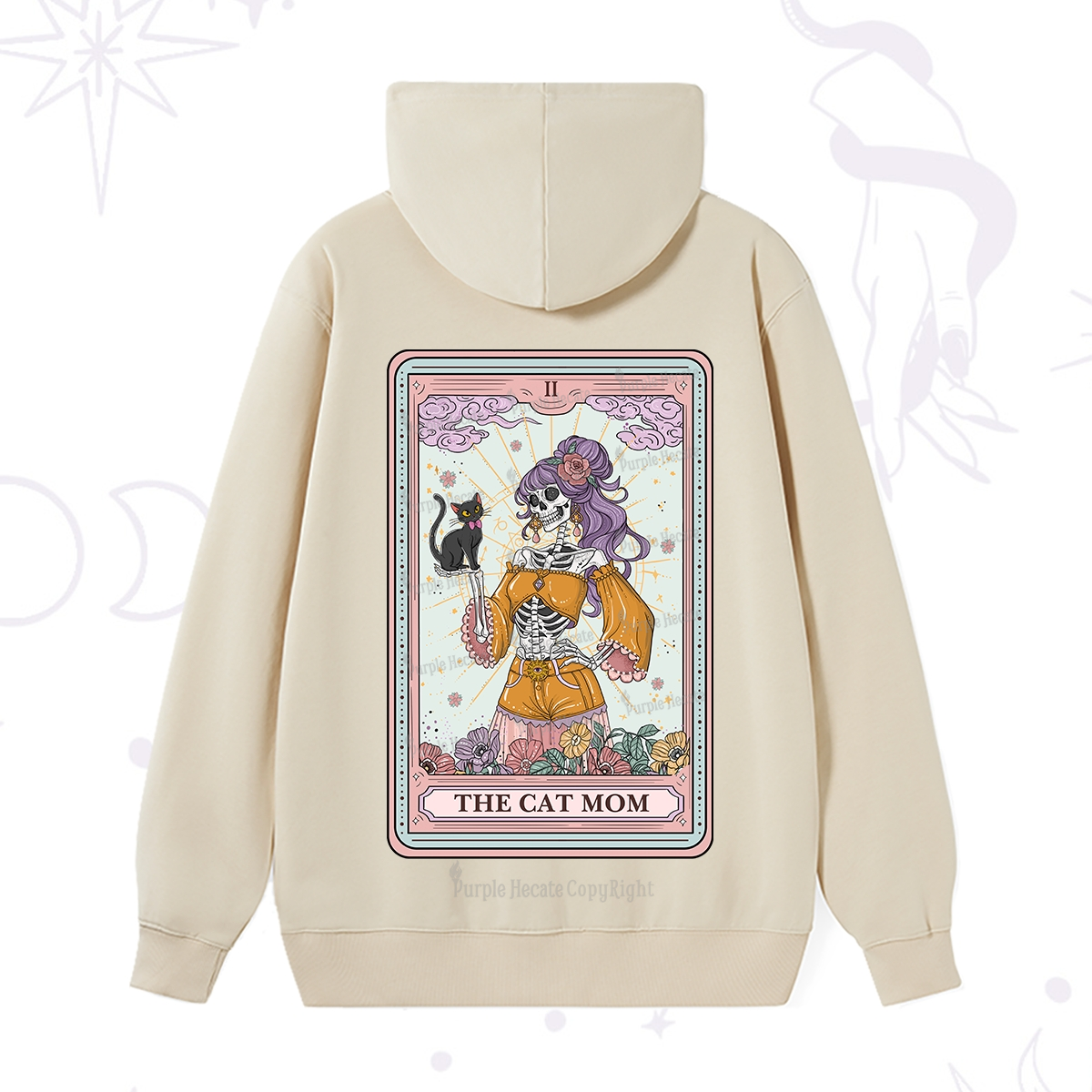 Purplehecate The Skeleton Cat Mom Tarot Card Hoodie