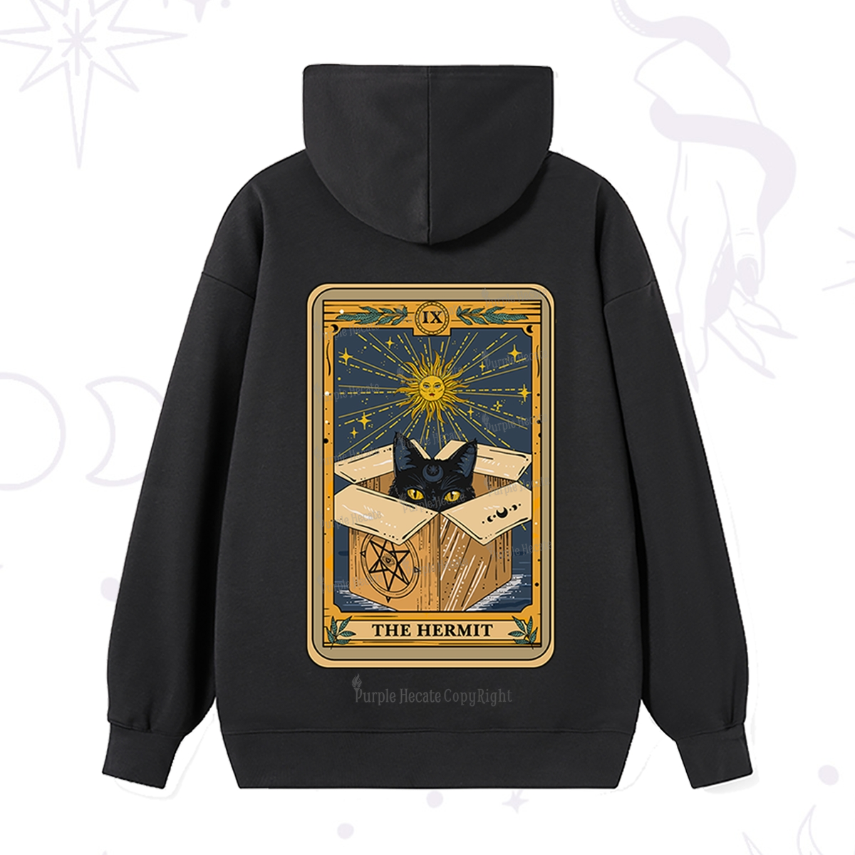 Purplehecate The Hermit Cat Tarot Card Hoodie
