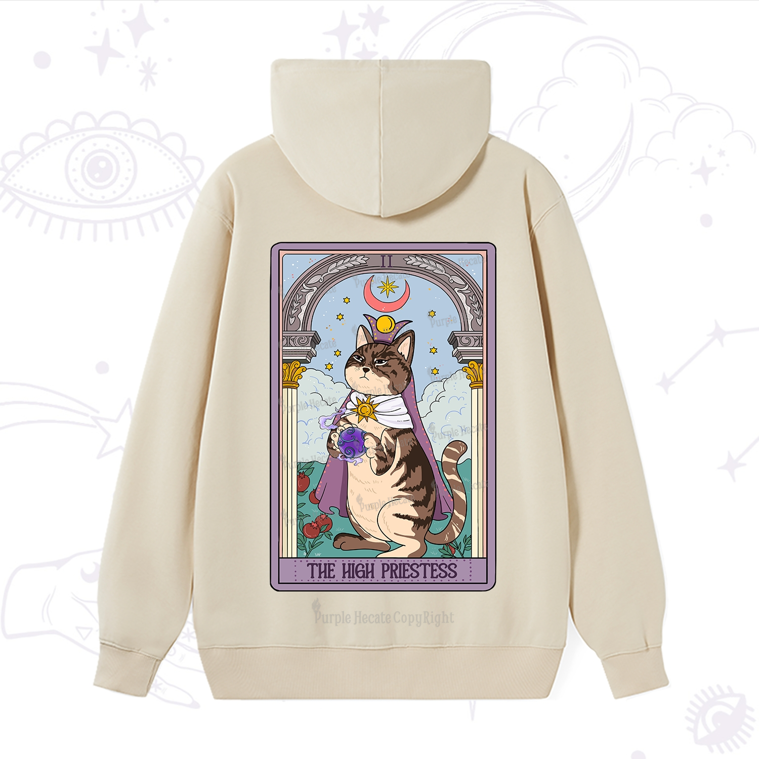 Purplehecate The High Priestess Cat Tarot Hoodie