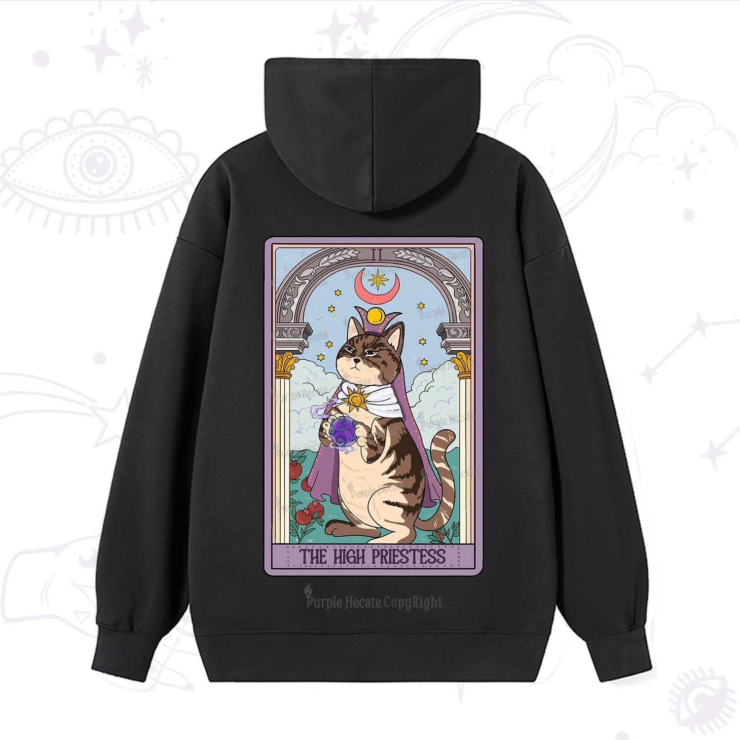 Purplehecate The High Priestess Cat Tarot Hoodie