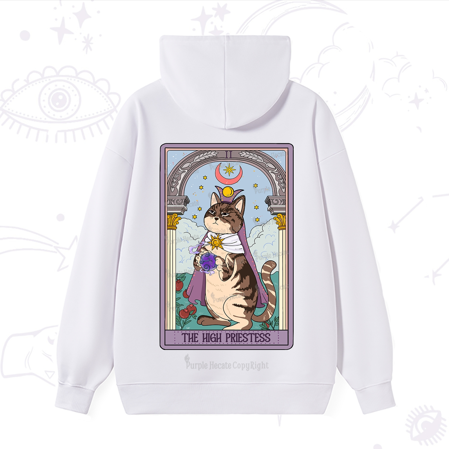 Purplehecate The High Priestess Cat Tarot Hoodie