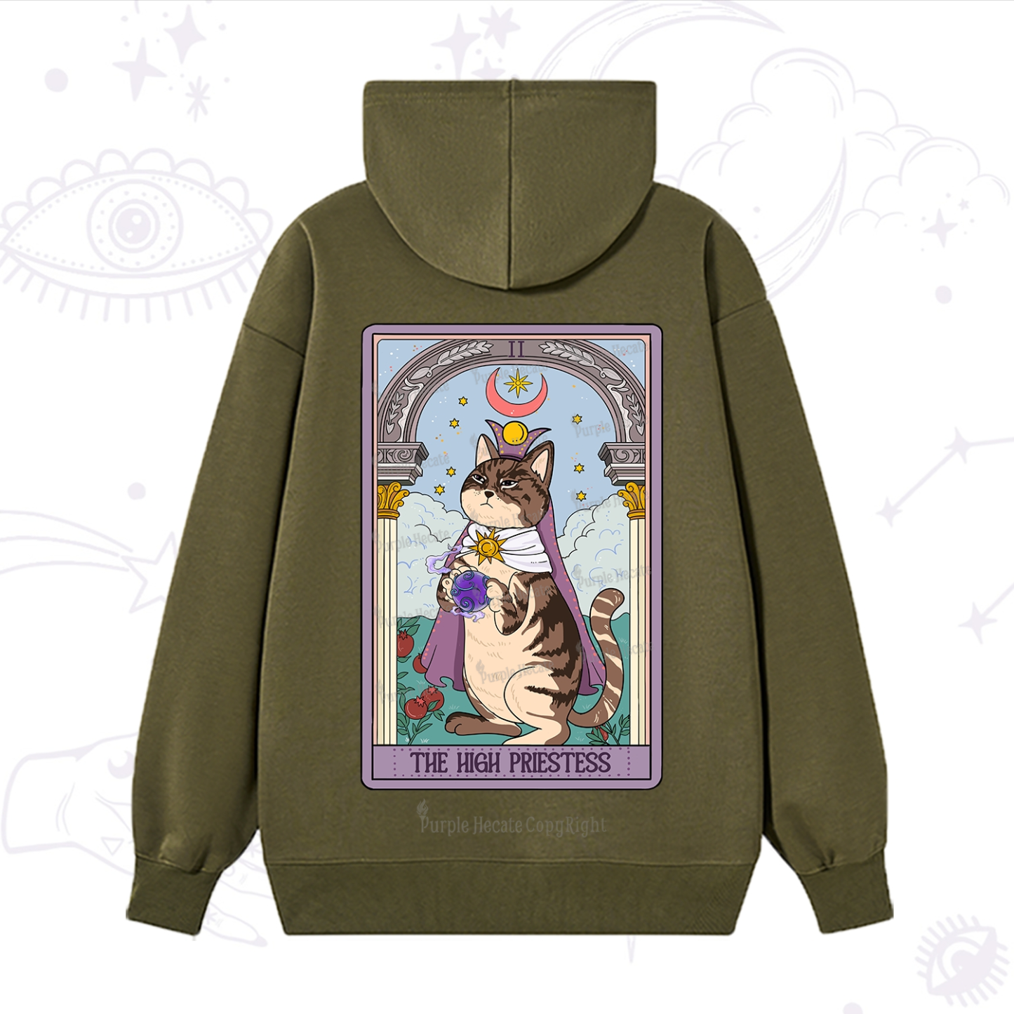 Purplehecate The High Priestess Cat Tarot Hoodie