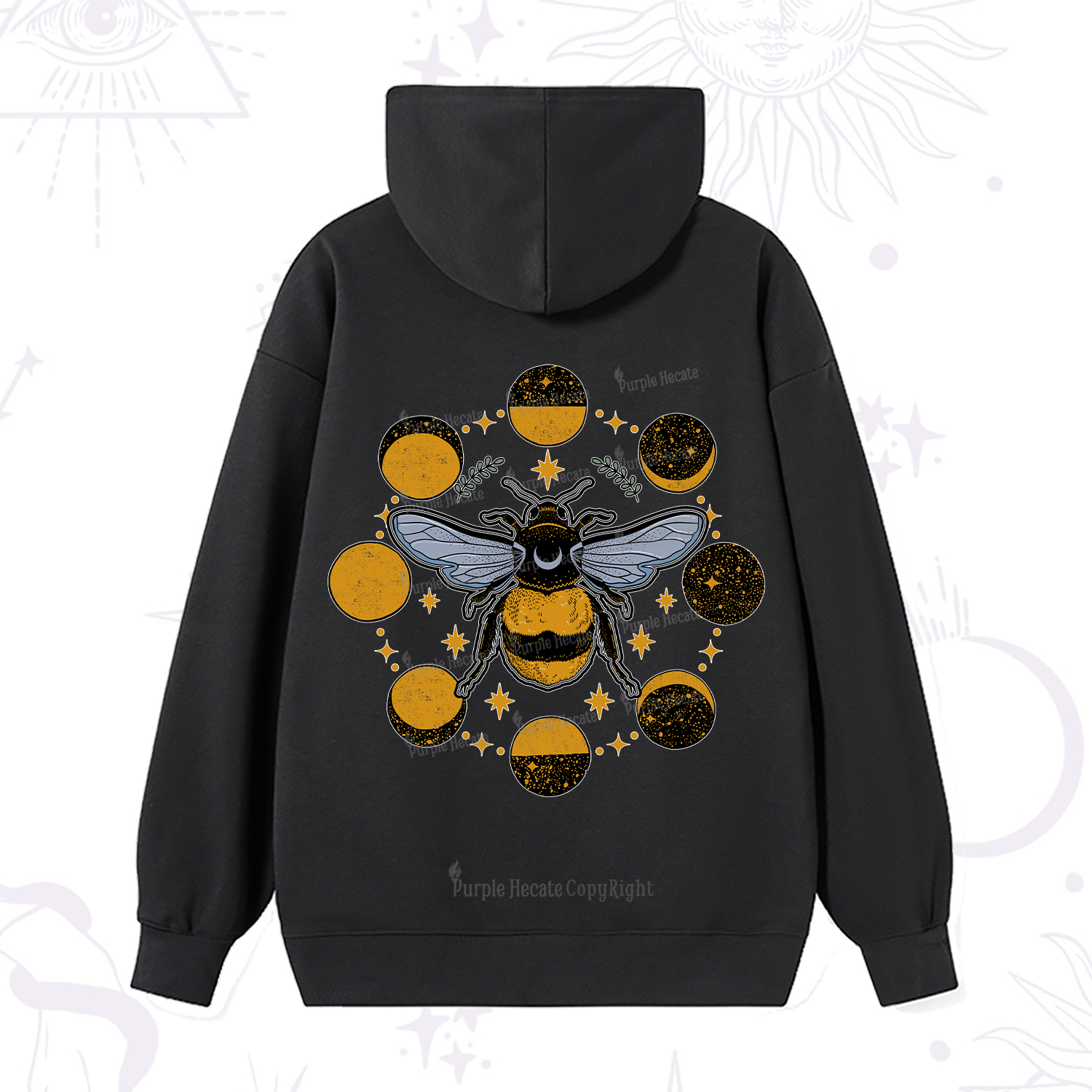 Purplehecate Phases of the Moon Bee Hoodie