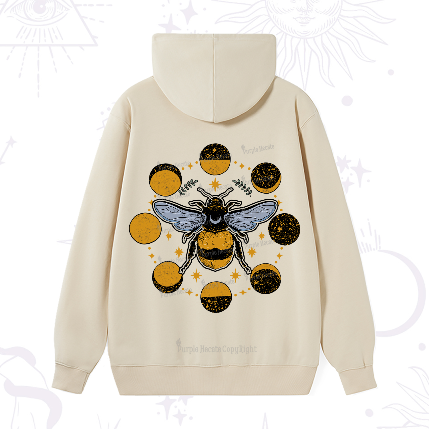 Purplehecate Phases of the Moon Bee Hoodie