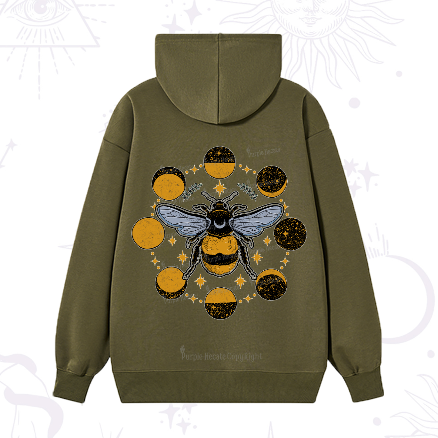 Purplehecate Phases of the Moon Bee Hoodie